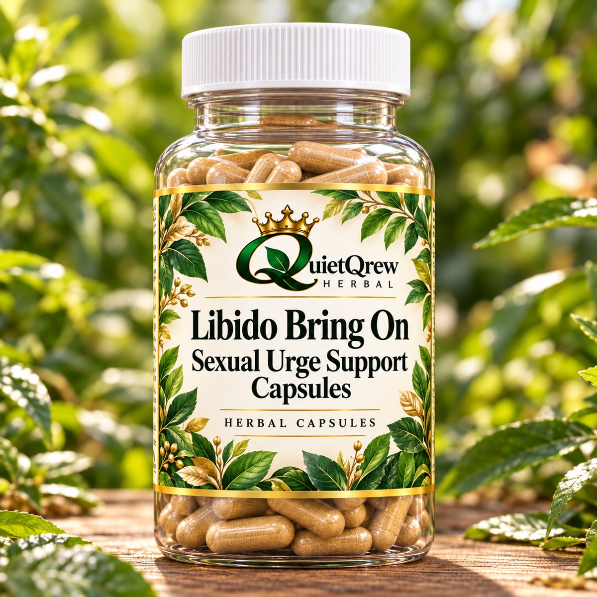 Libido Bring On/Sexual Urge Support Capsules — QuietQrew Herbal clear capsule bottle