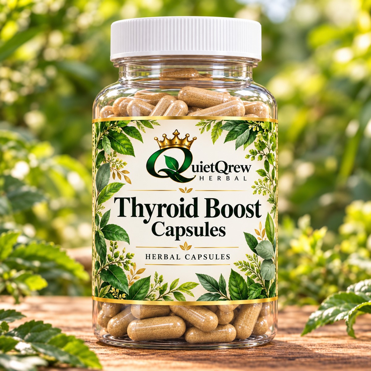 Thyroid Boost Capsules — QuietQrew Herbal clear capsule bottle