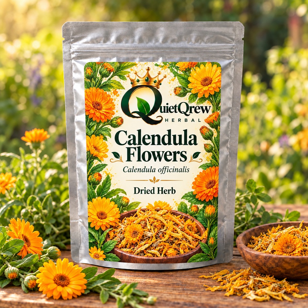 Calendula Flowers — Calendula officinalis — QuietQrew Herbal label