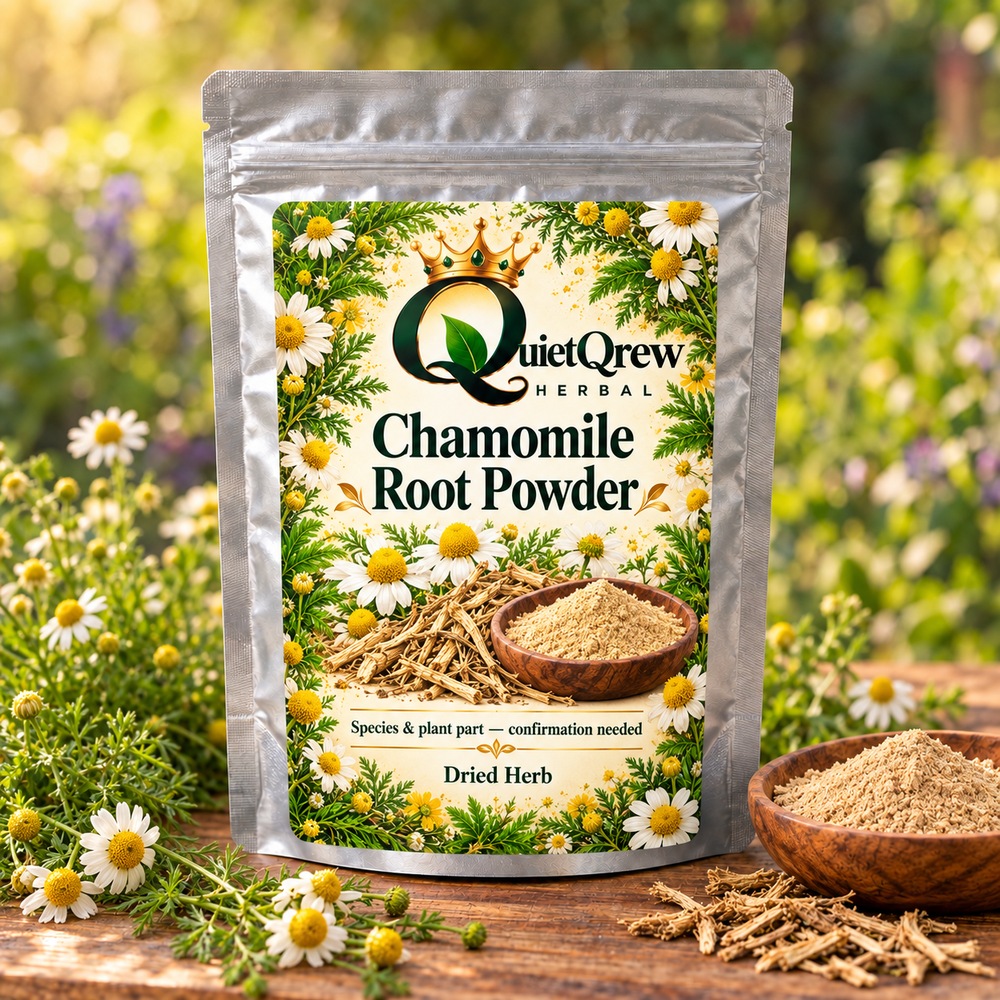 Chamomile Root Powder — Species & plant part — confirmation needed — QuietQrew Herbal label