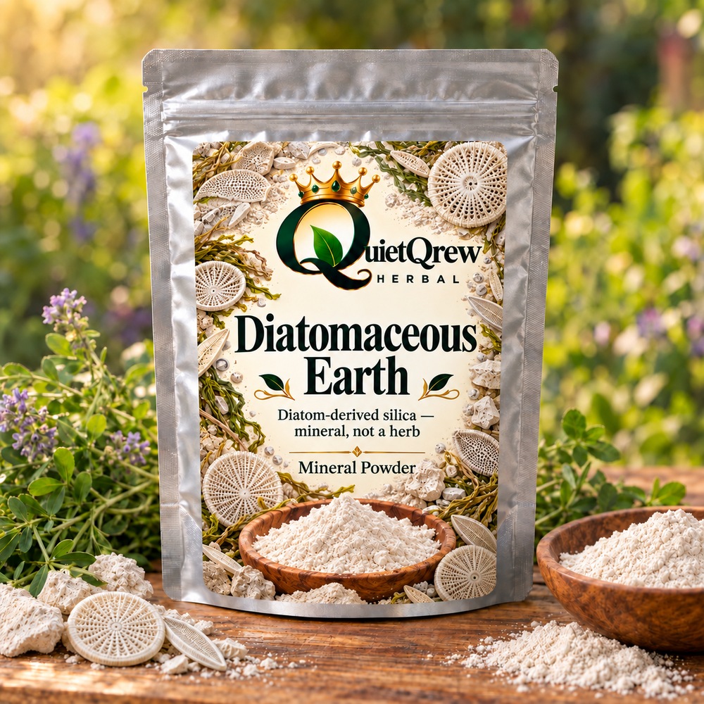 Diatomaceous Earth — Diatom-derived silica — mineral, not a herb — QuietQrew Herbal label