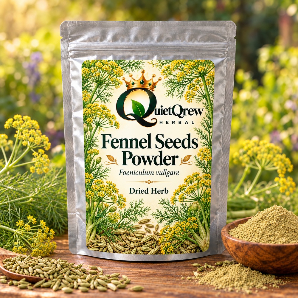 Fennel Seeds Powder — Foeniculum vulgare — QuietQrew Herbal label
