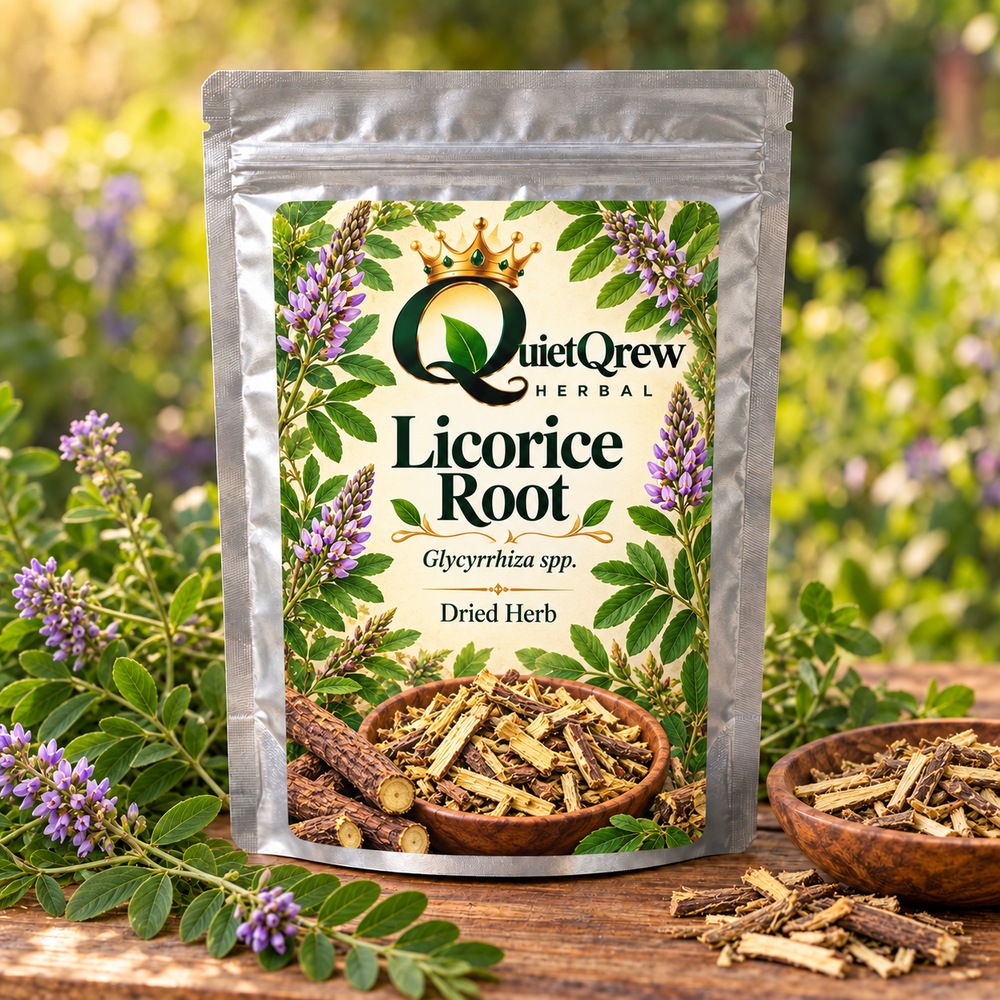 Licorice Root — Glycyrrhiza spp. — QuietQrew Herbal label