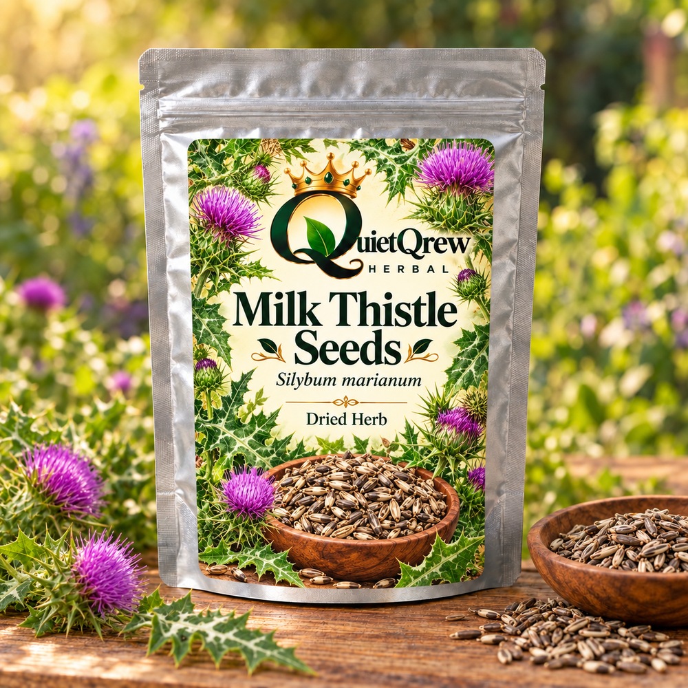 Milk Thistle Seeds — Silybum marianum — QuietQrew Herbal label