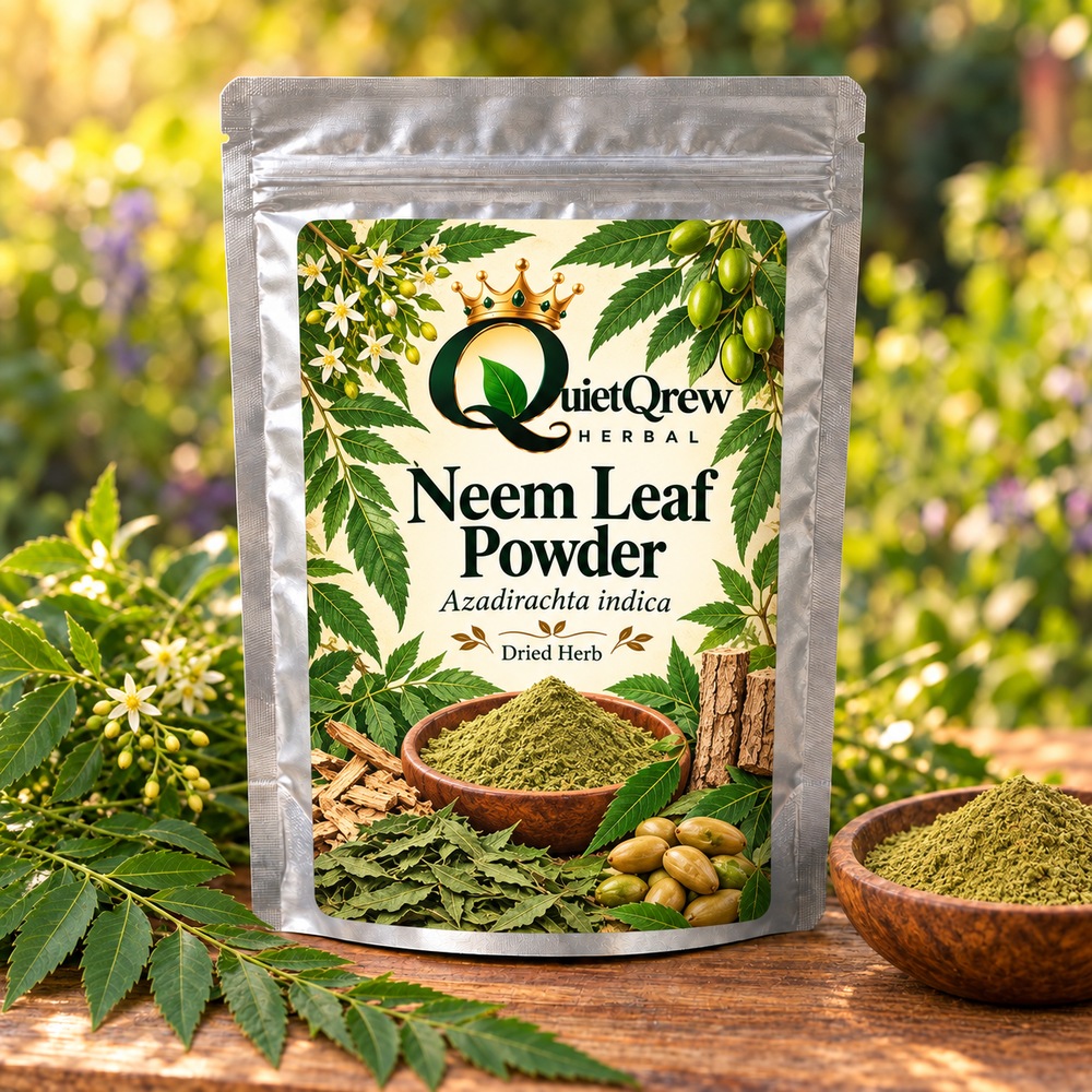 Neem Leaf Powder — Azadirachta indica — QuietQrew Herbal label