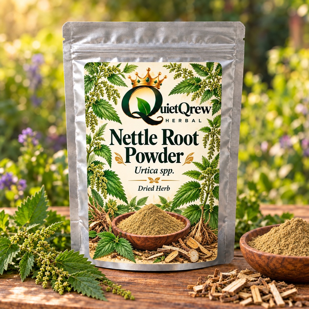 Nettle Root Powder — Urtica spp. — QuietQrew Herbal label