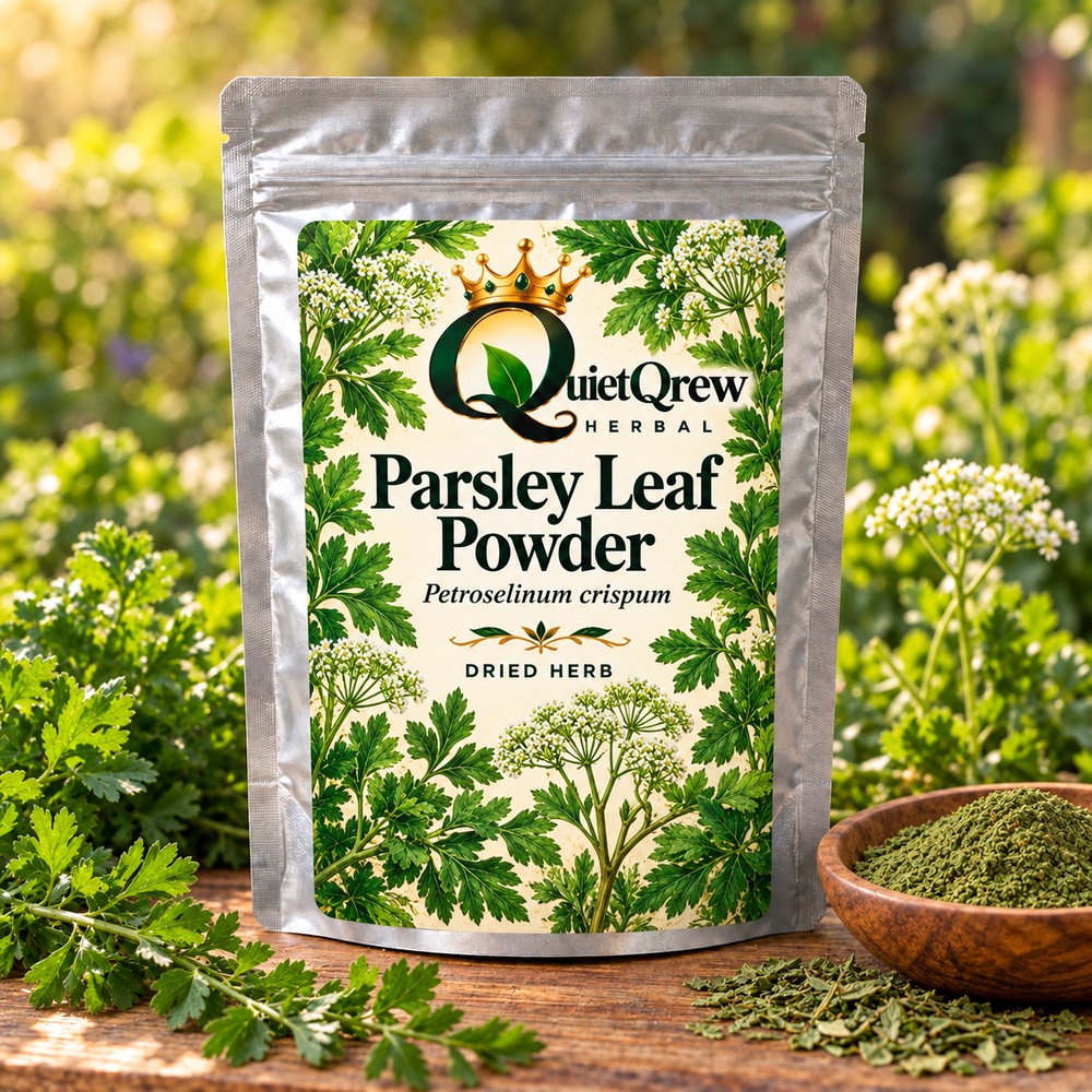 Parsley Leaf Powder — Petroselinum crispum — QuietQrew Herbal label