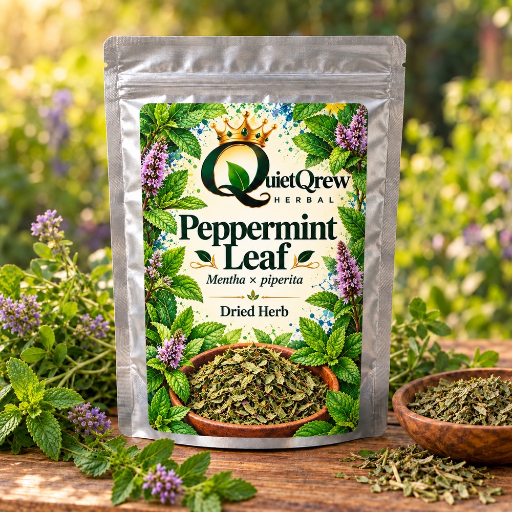 Peppermint Leaf — Mentha × piperita — QuietQrew Herbal label