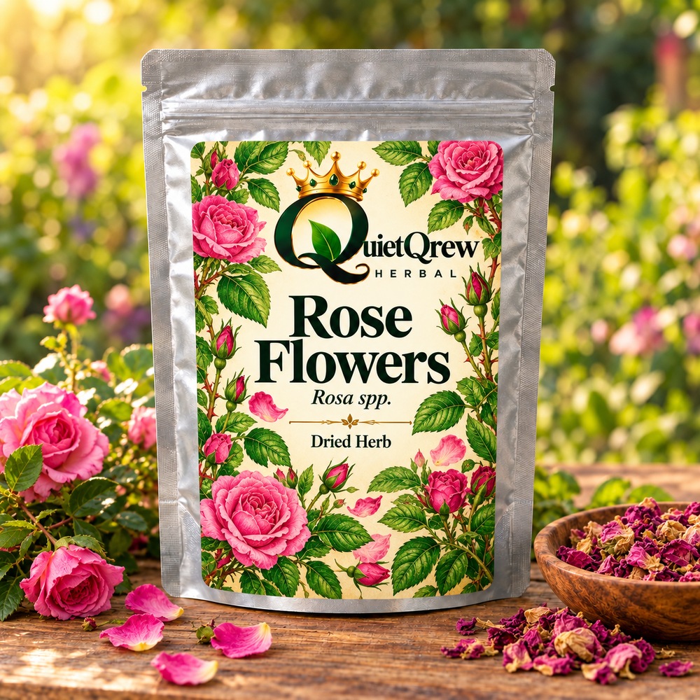 Rose Flowers — Rosa spp. — QuietQrew Herbal label