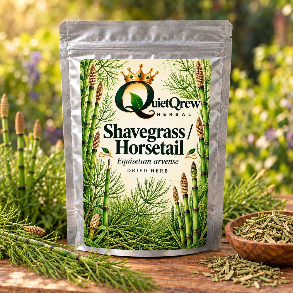 Shavegrass / Horsetail — Equisetum arvense — QuietQrew Herbal label