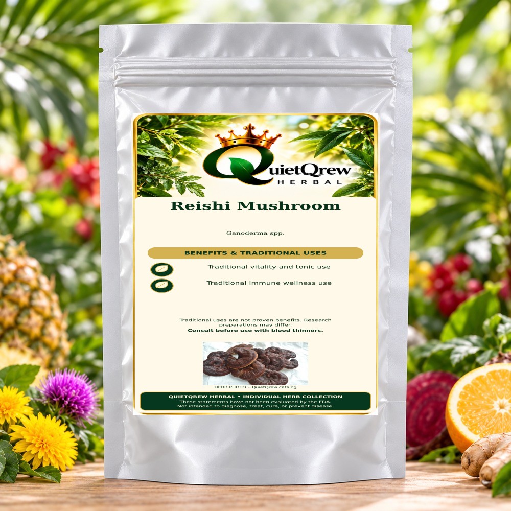 Reishi Mushroom — Ganoderma spp. — QuietQrew Herbal label