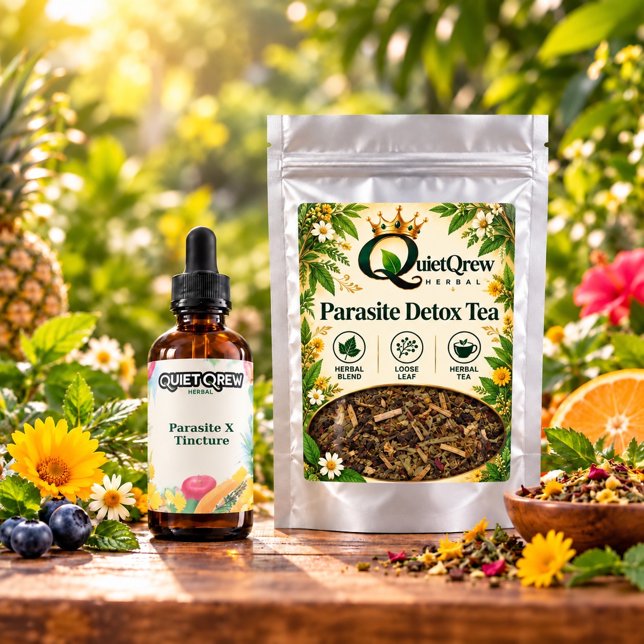 Parasite X Detox Kit — QuietQrew Herbal silver pouch packaging