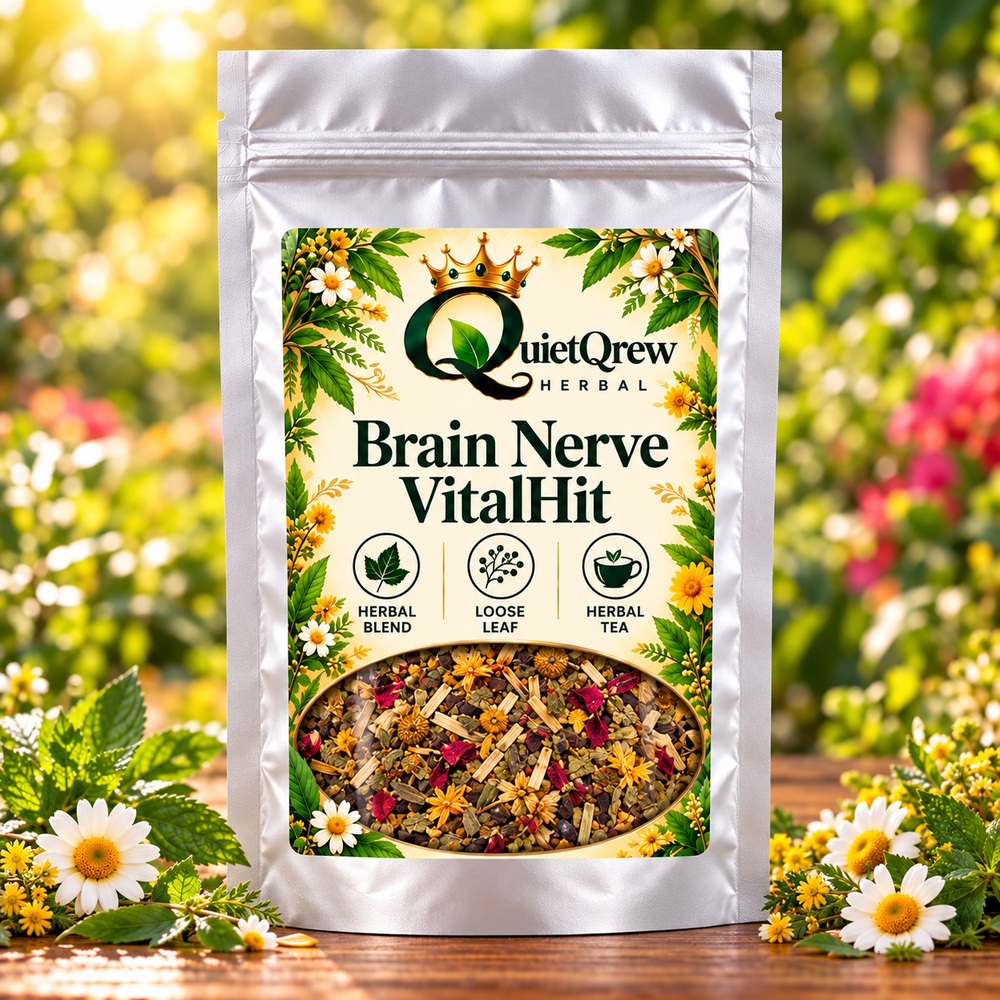 Brain Nerve VitalHit — QuietQrew Herbal silver pouch packaging