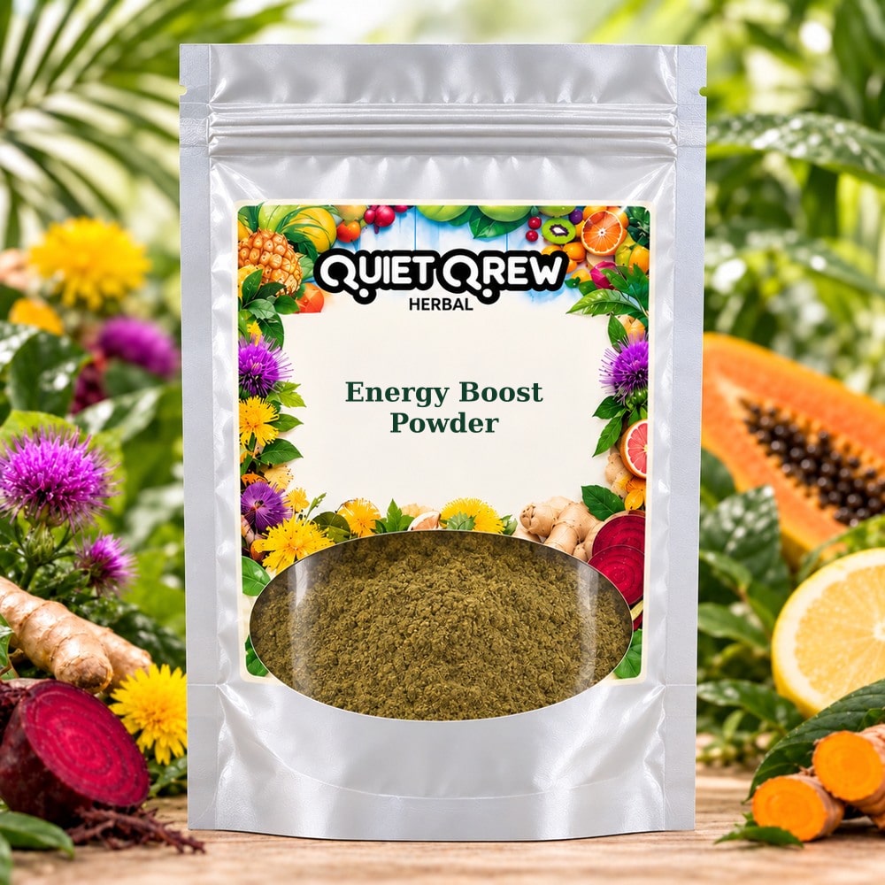 Energy Boost Powder — QuietQrew Herbal silver pouch packaging