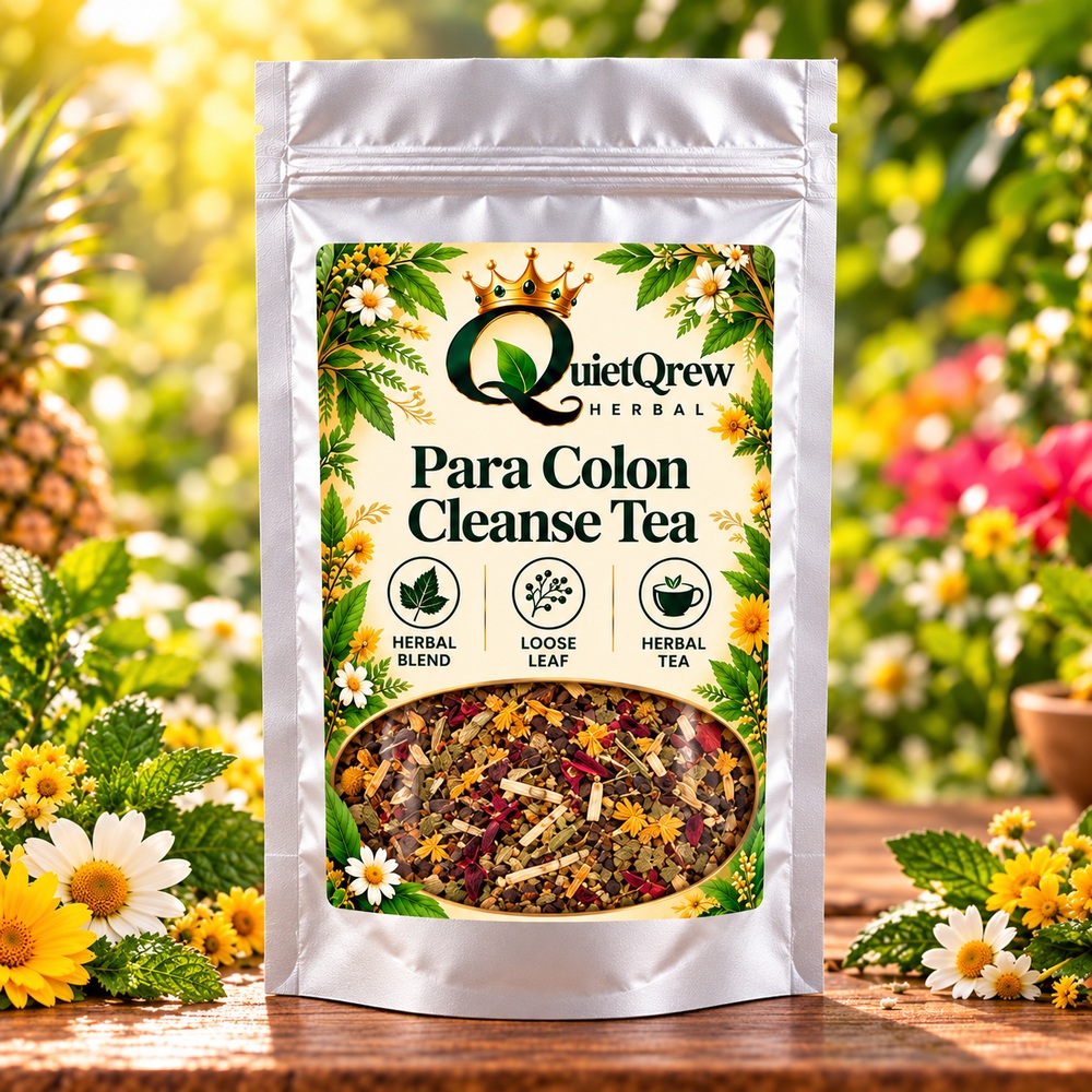 Para Colon Cleanse Tea — QuietQrew Herbal silver pouch packaging